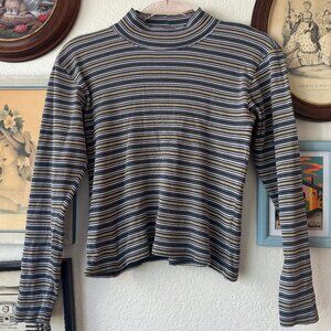 Striped Blue & Yellow Ribbed Turtleneck